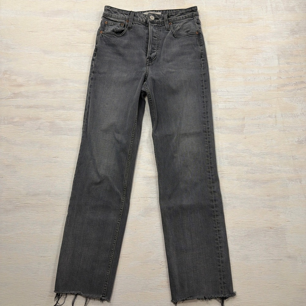 TRAVE Jeans Blake High Rise Raw Hem 27 Touch of Grey Straight Leg Womens